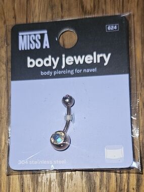 Rainbow crystal belly ring - 304 stainless steel BNIB